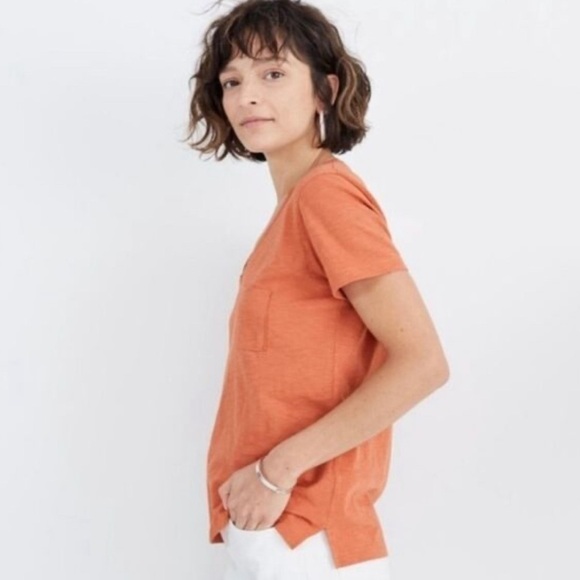 Madewell Women Shirt Medium Orange Whisper Cotton Contemporary Preppy Causal - Picture 4 of 15